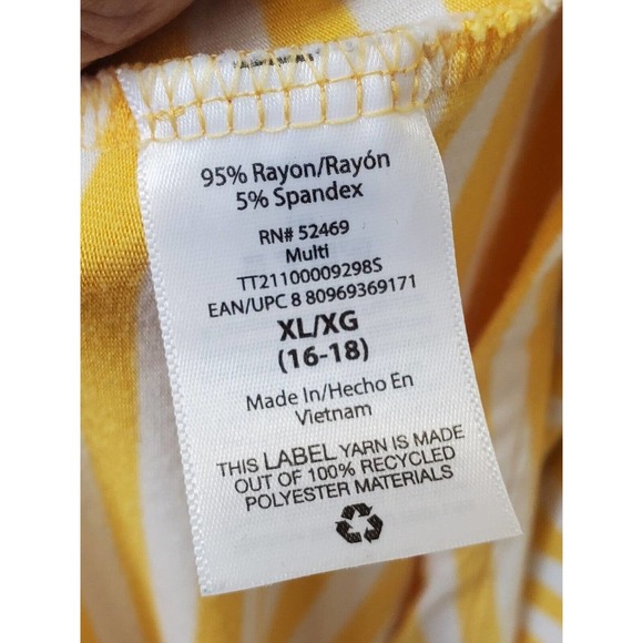 Time And Tru Yellow White Striped Round Neck Sleeveless Knee Length Dress XL - Picture 10 of 13
